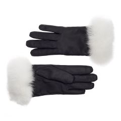 Women's Rabbit Fur Lined Leather Gloves with White Fur Cuff